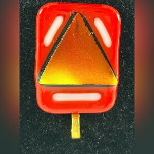 Hand-Made Dichromatic Red , White and Gold Glass Pendant